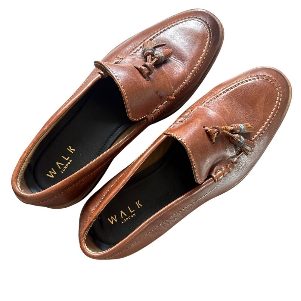 Walk London Leather Men's Tasseled Loafers US 9 Brown Dress Shoes